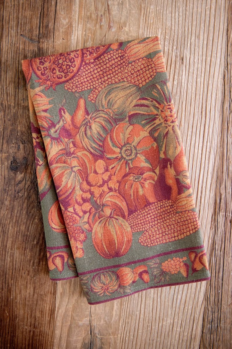 harvest pumpkin tea towel olive 12